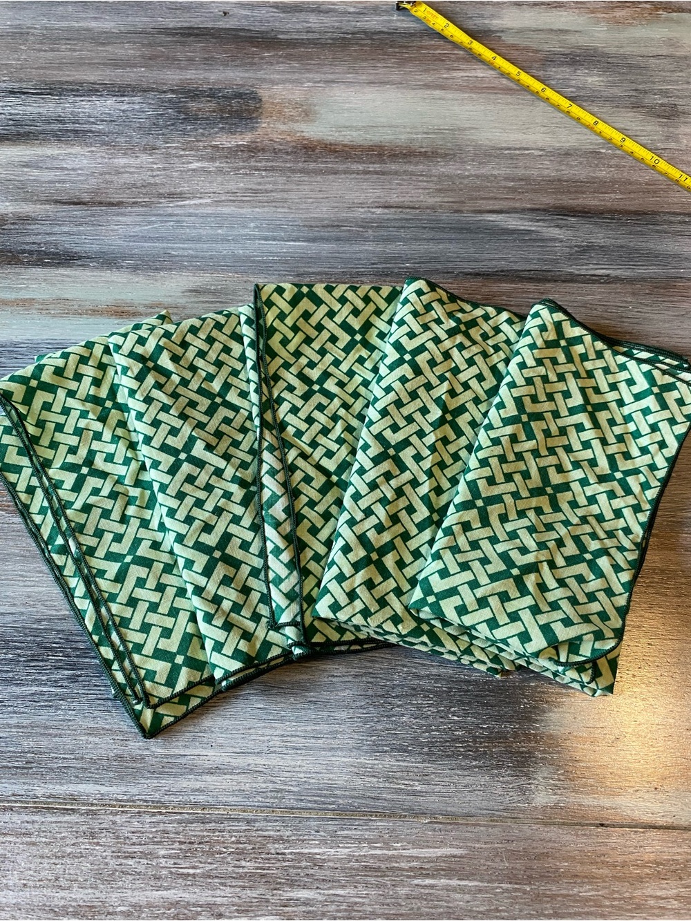 Cloth Napkin Geometric Design Green Set Of 5 Vintage Dining Kitchen Linens